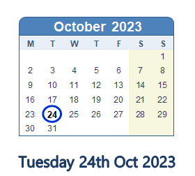 24 October 2023 calendar