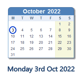 3 October 2022 calendar