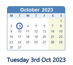 3 October 2023 calendar