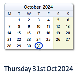 31 October 2024 calendar