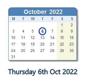 6 October 2022 calendar