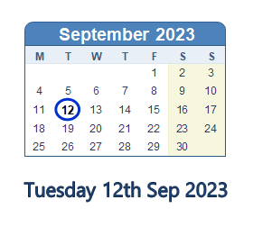 12 September 2023 calendar
