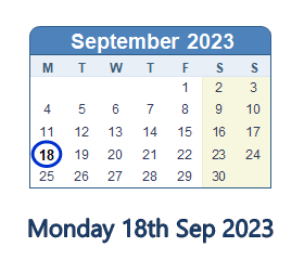 18 September 2023 calendar