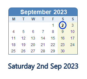 2 September 2023 calendar