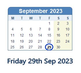 29 September 2023 calendar
