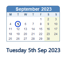 5 September 2023 calendar