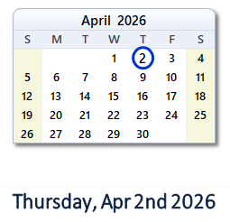 April 2, 2026 calendar