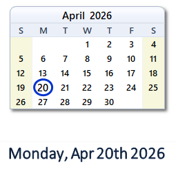 April 20, 2026 calendar