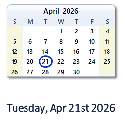 April 21, 2026 calendar