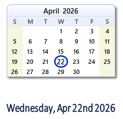 April 22, 2026 calendar