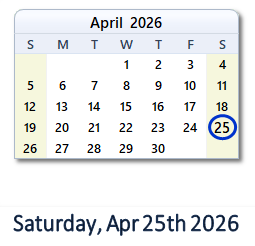 April 25, 2026 calendar