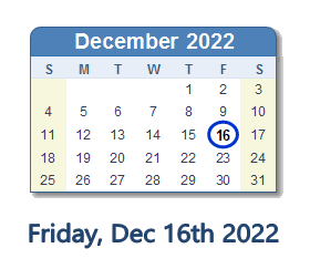 December 16, 2022 calendar