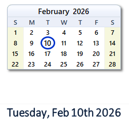 February 10, 2026 calendar