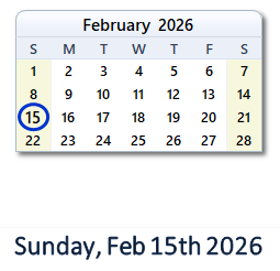 February 15, 2026 calendar