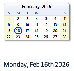 February 16, 2026 calendar