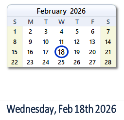 February 18, 2026 calendar