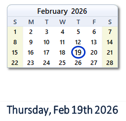 February 19, 2026 calendar