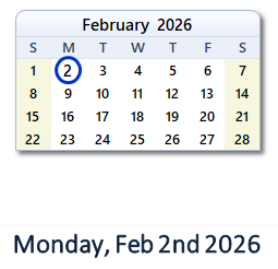 February 2, 2026 calendar