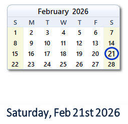 February 21, 2026 calendar