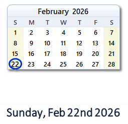 February 22, 2026 calendar