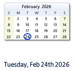 February 24, 2026 calendar
