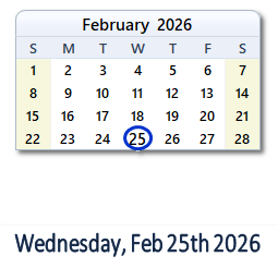 February 25, 2026 calendar