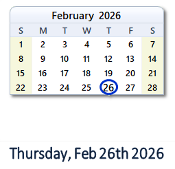 February 26, 2026 calendar