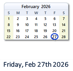 February 27, 2026 calendar