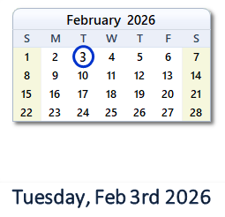 February 3, 2026 calendar
