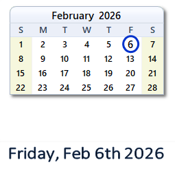 February 6, 2026 calendar