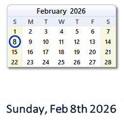 February 8, 2026 calendar
