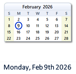 February 9, 2026 calendar