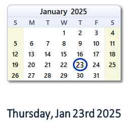 January 23, 2025 calendar
