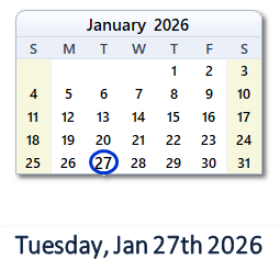 January 27, 2026 calendar