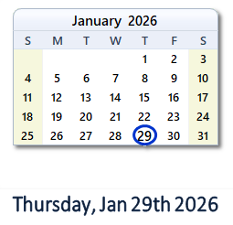 January 29, 2026 calendar
