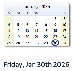 January 30, 2026 calendar