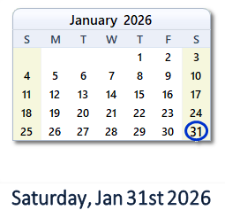 January 31, 2026 calendar