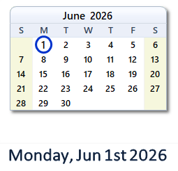 June 1, 2026 calendar