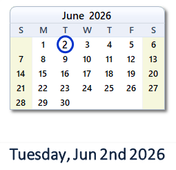 June 2, 2026 calendar