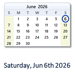 June 6, 2026 calendar