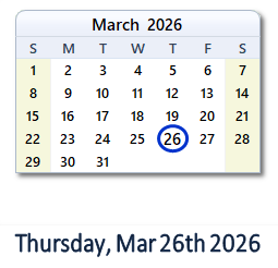March 26, 2026 calendar