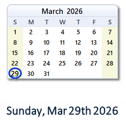 March 29, 2026 calendar