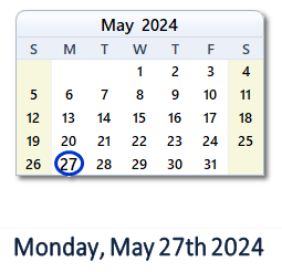 May 27, 2024 calendar