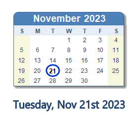 November 21, 2023 calendar