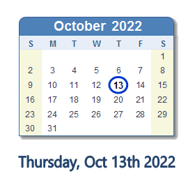 October 13, 2022 calendar