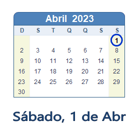 1 Abril 2023 calendario
