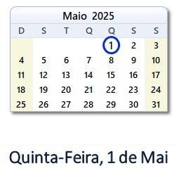 1 Maio 2025 calendario