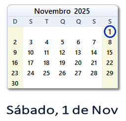1 Novembro 2025 calendario