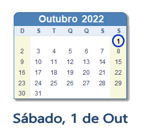 1 Outubro 2022 calendario