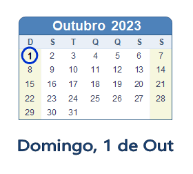1 Outubro 2023 calendario